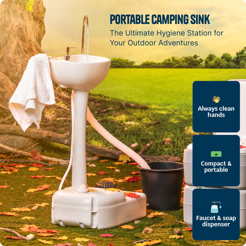 Alpcour 17L Portable Camping Sink Foot Pump Operated Hygiene Station With Towel Rack And Soap